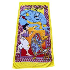 Vtg 90s Franco Disney Aladdin Genie Magic Carpet Jasmine Towel Yellow 30x56
